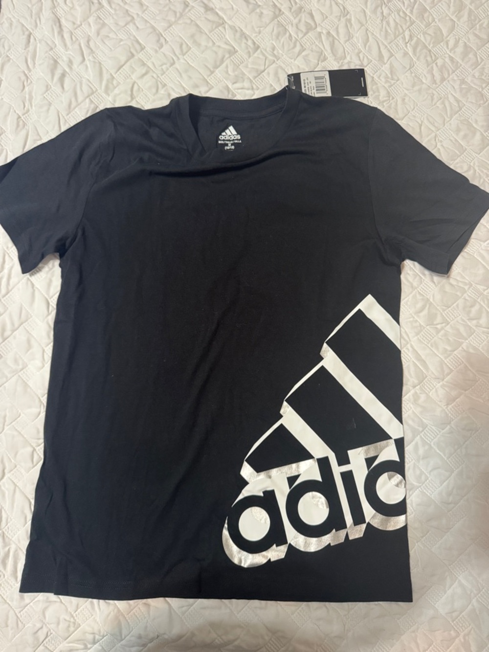 adidas Black T-Shirt with Large Silver Diagonal Logo